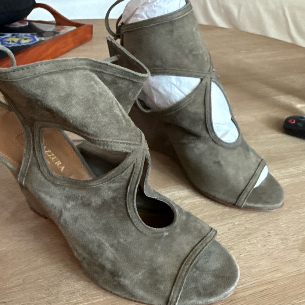 Aquazzura Olive Green Wedge Sandals